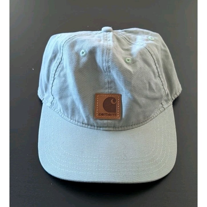Carhartt Odessa Hat Leather Logo Canvas Odessa Cap Green Duck Strapback